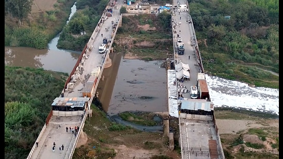 Aerial view of the Haryana-Punjab Shambhu Border. (ANI)