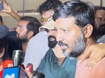 Manchu Manoj was seen leaving the hospital with a brace around his neck. Manchu Manoj was seen leaving the hospital with a brace around his neck.