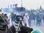 Patiala: Tear gas being used to disperse protesting farmers at Shambhu Border during their foot march towards Delhi. Patiala: Tear gas being used to disperse protesting farmers at Shambhu Border during their foot march towards Delhi.