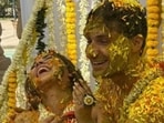 Aaliyah Kashyap and Shane Gregoire are all smiles at their haldi ceremony.
