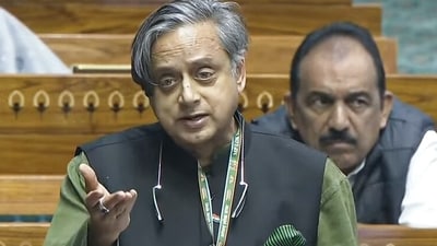 Congress MP Shashi Tharoor speaking in Lok Sabha during the Winter Session of Parliament, in New Delhi last week. (Sansad TV/ ANI) Congress MP Shashi Tharoor speaking in Lok Sabha during the Winter Session of Parliament, in New Delhi last week. (Sansad TV/ ANI)