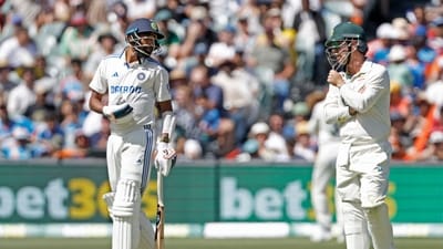 Mohammed Siraj, who had a fiery exchange with Travis Head on Day 2, had a word with him when he came out to bat. However, this time it didn't look fiery at all. (AP) Mohammed Siraj, who had a fiery exchange with Travis Head on Day 2, had a word with him when he came out to bat. However, this time it didn't look fiery at all. (AP)