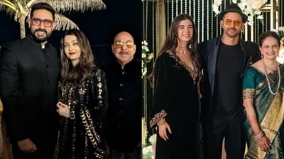 Abhishek Bachchan, Aishwarya Rai, Hrithik Roshan and Saba Azad attended an event. Abhishek Bachchan, Aishwarya Rai, Hrithik Roshan and Saba Azad attended an event.