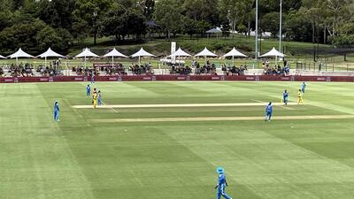 Action during the India-Australia second women’s ODI at the Allan Border Field in Brisbane on Sunday. (PTI)