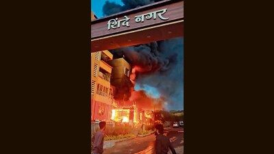 Additionally, three nearby apartments were also affected by the fire, sustaining damages. (HT PHOTO) Additionally, three nearby apartments were also affected by the fire, sustaining damages. (HT PHOTO)
