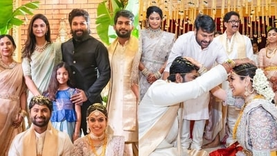 Allu Arjun and Chiranjeevi attended a wedding in Hyderabad, Allu Arjun and Chiranjeevi attended a wedding in Hyderabad,