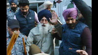 Amritsar, India – December 5, 2024::: Former militant Narain Singh Chaura who made attempt to assassinate former Deputy CM and SAD leader Sukhbir Singh Badal at the entrance of Golden Temple on Wednesday, being produced by Punjab Police in local court. Amritsar, India. On Thursday, December 5, 2024. (Photo by Sameer Sehgal/Hindustan Times) Amritsar, India – December 5, 2024::: Former militant Narain Singh Chaura who made attempt to assassinate former Deputy CM and SAD leader Sukhbir Singh Badal at the entrance of Golden Temple on Wednesday, being produced by Punjab Police in local court. Amritsar, India. On Thursday, December 5, 2024. (Photo by Sameer Sehgal/Hindustan Times)