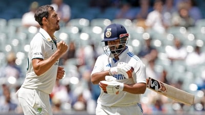 Mitchell Starc got the better of Rishabh Pant for 28 in the first over of the day to dent India's hopes for a comeback in the match. (AP) Mitchell Starc got the better of Rishabh Pant for 28 in the first over of the day to dent India's hopes for a comeback in the match. (AP)