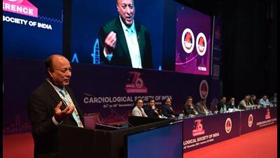 Dr PC Rath, president, Cardiological Society of India, speaking on the concluding day of the 76th annual CSI conference in Lucknow on December 9. (HT photo) Dr PC Rath, president, Cardiological Society of India, speaking on the concluding day of the 76th annual CSI conference in Lucknow on December 9. (HT photo)