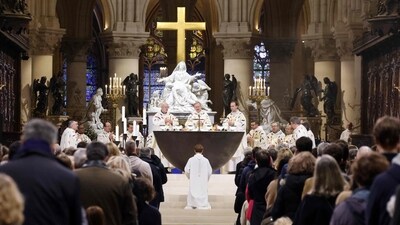 Newly restored Notre Dame cathedral held its first mass in the morning, with Christians celebrating the return of the French capital's most famous place of worship after a historic re-opening ceremony. (AFP) Newly restored Notre Dame cathedral held its first mass in the morning, with Christians celebrating the return of the French capital's most famous place of worship after a historic re-opening ceremony. (AFP)