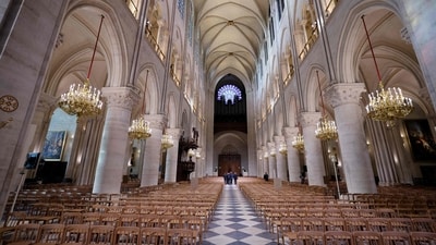 A photo shows the Notre-Dame de Paris cathedral, ahead of its official reopening ceremony after more than five years of reconstruction work following the April 2019 fire. (AFP) A photo shows the Notre-Dame de Paris cathedral, ahead of its official reopening ceremony after more than five years of reconstruction work following the April 2019 fire. (AFP)