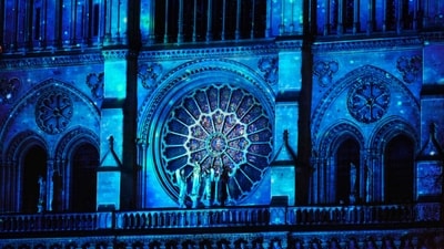 Notre-Dame Cathedral illuminated during a ceremony to mark the re-opening of the landmark Cathedral. (AFP) Notre-Dame Cathedral illuminated during a ceremony to mark the re-opening of the landmark Cathedral. (AFP)