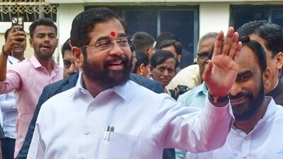 Maharashtra Deputy Chief Minister Eknath Shinde arrives during the Special session of Maharashtra Assembly, at Vidhan Bhavan, in Mumbai, Sunday, (PTI) Maharashtra Deputy Chief Minister Eknath Shinde arrives during the Special session of Maharashtra Assembly, at Vidhan Bhavan, in Mumbai, Sunday, (PTI)