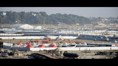 The preparations are ongoing: Tent city taking shape ahead of Mahakumbh on the banks of Sangam in Prayagraj. (Anil Kumar Maurya/HT) The preparations are ongoing: Tent city taking shape ahead of Mahakumbh on the banks of Sangam in Prayagraj. (Anil Kumar Maurya/HT)