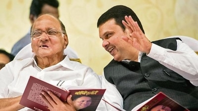 File photo of the President of NCP Mr. Sharad Pawar and Maharashtra Chief Minister Devendra Fadnavis during 61st Birthday celebration of Mr.Dilip Walse Patil and Gauravgranth Prakashan at Ravindranatya Mandir, Prabhadevi in Mumbai. (Hindustan Times) File photo of the President of NCP Mr. Sharad Pawar and Maharashtra Chief Minister Devendra Fadnavis during 61st Birthday celebration of Mr.Dilip Walse Patil and Gauravgranth Prakashan at Ravindranatya Mandir, Prabhadevi in Mumbai. (Hindustan Times)