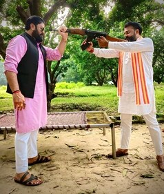 Santosh Shukla and Subhanshu Singh Rajput during the shoot Santosh Shukla and Subhanshu Singh Rajput during the shoot
