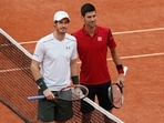 Serbia's Novak Djokovic, right, and Britain's Andy Murray pose for a picture.