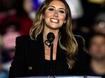 FILE - Alina Habba speaks before Republican presidential nominee former President Donald Trump at a campaign rally in Allentown, Pa., Tuesday, Oct. 29, 2024. (AP Photo/Matt Rourke, File)