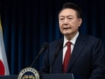 South Korea's President Yoon Suk Yeol delivering an address at the Presidential Office in Seoul. 