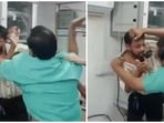 The accused slapped an employee of an insurance company when he tried to intervene, and tore his shirt, The accused slapped an employee of an insurance company when he tried to intervene, and tore his shirt,