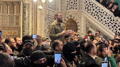 Top rebel commander Abu Mohammed al-Golani speaks to a crowd at Ummayad Mosque in Damascus, after Syrian rebels announced that they have ousted President Bashar al-Assad, Syria December 8, 2024. (REUTERS)