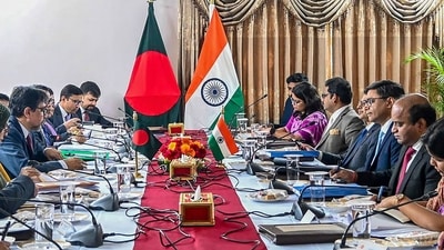 India's foreign secretary Vikram Misri (3R) and his Bangladesh's counterpart Mohammad Jashim Uddin (2L) during a meeting in Dhaka. (AFP) India's foreign secretary Vikram Misri (3R) and his Bangladesh's counterpart Mohammad Jashim Uddin (2L) during a meeting in Dhaka. (AFP)