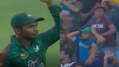 Bangladesh captain Azizul Hakim Tamim was seen pumping the crowd up during the U19 Asia Cup final against India, (Screengrab - X ) Bangladesh captain Azizul Hakim Tamim was seen pumping the crowd up during the U19 Asia Cup final against India, (Screengrab - X )