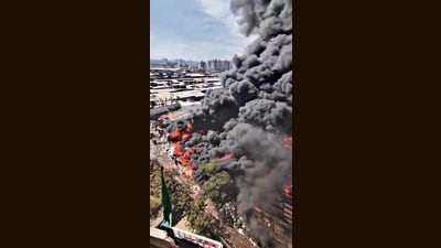 Firefighting teams from Talawade, Chikhli-Moshi, Pradhikaran, Bhosari, Pimpri, Thergaon, and Rahatani fire stations were dispatched to the scene. (HT PHOTO) Firefighting teams from Talawade, Chikhli-Moshi, Pradhikaran, Bhosari, Pimpri, Thergaon, and Rahatani fire stations were dispatched to the scene. (HT PHOTO)