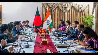 Foreign secretary Vikram Misri during talks on Monday with his Bangladeshi counterpart Mohammad Jashim Uddin and other delegates, amid strained bilateral ties following the ouster of prime minister Sheikh Hasina, in Dhaka (PTI) Foreign secretary Vikram Misri during talks on Monday with his Bangladeshi counterpart Mohammad Jashim Uddin and other delegates, amid strained bilateral ties following the ouster of prime minister Sheikh Hasina, in Dhaka (PTI)
