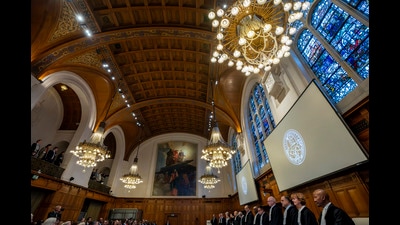 Judges at the International Court of Justice in The Hague, Netherlands, prepare to open hearings into what countries worldwide are legally required to do to combat climate change and help vulnerable nations fight its devastating impact, Monday, Dec. 2, 2024. (AP Photo/Peter Dejong) (AP) Judges at the International Court of Justice in The Hague, Netherlands, prepare to open hearings into what countries worldwide are legally required to do to combat climate change and help vulnerable nations fight its devastating impact, Monday, Dec. 2, 2024. (AP Photo/Peter Dejong) (AP)