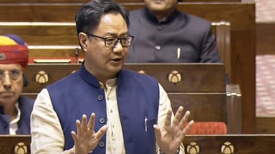 Union Minister Kiren Rijiju speaks in the Rajya Sabha during the winter session of Parliament, in New Delhi. (PTI) Union Minister Kiren Rijiju speaks in the Rajya Sabha during the winter session of Parliament, in New Delhi. (PTI)