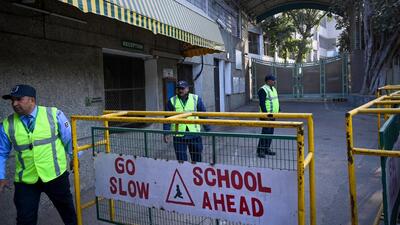 Security personnel at DPS, RK Puram on Monday. (Sanchit Khanna/HT Photo)