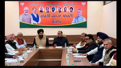 Senior leader Vijay Rupani chairs a BJP meet on Monday. (HT) Senior leader Vijay Rupani chairs a BJP meet on Monday. (HT)
