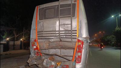 The damaged portion of the bus. (HT) The damaged portion of the bus. (HT)