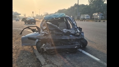 The mangled remains of the victims’ car. (HT)