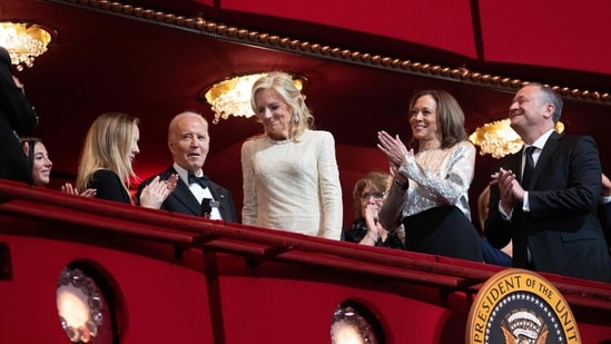 US President Joe Biden, First Lady Jill Biden, Vice-President Kamala Harris and Second Gentleman Doug Emhoff attend the 47th Kennedy Center Honors at the Kennedy Center in Washington, DC, December 8, 2024. (AFP / Chris Kleponis )