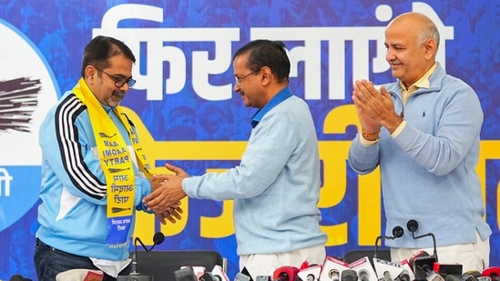 Motivational speaker and teacher Avadh Ojha joined AAP on Dec. 2, 2024. (PTI)