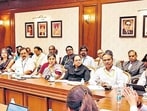 **EDS: IMAGE VIA @Dev_Fadnavis** Mumbai: Maharashtra Chief Minister Devendra Fadnavis chairs a review meeting with all Additional Chief Secretaries, Principal Secretaries, Secretaries and other senior officials of the state governement, at Vidhan Bhavan, in Mumbai, Monday, Dec. 9, 2024. (PTI Photo)(PTI12_09_2024_000518A) (PTI) **EDS: IMAGE VIA @Dev_Fadnavis** Mumbai: Maharashtra Chief Minister Devendra Fadnavis chairs a review meeting with all Additional Chief Secretaries, Principal Secretaries, Secretaries and other senior officials of the state governement, at Vidhan Bhavan, in Mumbai, Monday, Dec. 9, 2024. (PTI Photo)(PTI12_09_2024_000518A) (PTI)