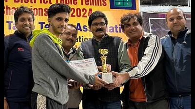 A player being felicitated at the tournament in Jalandhar on Tuesday. (HT Photo)