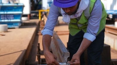The National High Speed Rail Corporation Limited (NHSRCL) has commenced the critical phase of rail welding for the Mumbai-Ahmedabad bullet train project in Gujarat. HT Photo The National High Speed Rail Corporation Limited (NHSRCL) has commenced the critical phase of rail welding for the Mumbai-Ahmedabad bullet train project in Gujarat. HT Photo