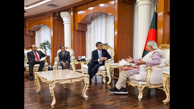 Dhaka: Foreign Secretary Vikram Misri with Chief Adviser of Bangladesh Muhammad Yunus during a meeting, in Dhaka, Bangladesh, Monday, Dec. 9, 2024. (PTI Photo) (PTI) Dhaka: Foreign Secretary Vikram Misri with Chief Adviser of Bangladesh Muhammad Yunus during a meeting, in Dhaka, Bangladesh, Monday, Dec. 9, 2024. (PTI Photo) (PTI)