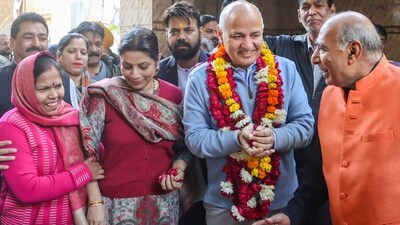 New Delhi: AAP leader Manish Sisodia with his wife Seema Sisodia at the Angoori Devi Mandir, in New Delhi, Tuesday, Dec. 10, 2024. (PTI Photo) New Delhi: AAP leader Manish Sisodia with his wife Seema Sisodia at the Angoori Devi Mandir, in New Delhi, Tuesday, Dec. 10, 2024. (PTI Photo)