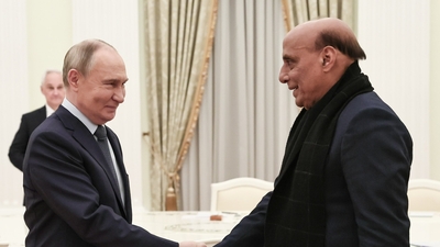 Defence Minister Rajnath Singh met Russian President Vladimir Putin in Moscow on Tuesday (X/@rajnathsingh)