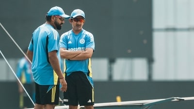India's captain Rohit Sharma and head coach Gautam Gambhir during a practice session. (PTI) India's captain Rohit Sharma and head coach Gautam Gambhir during a practice session. (PTI)