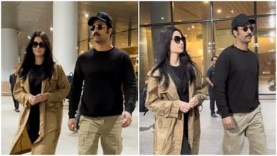 Katrina Kaif and Vicky Kaushal coordinate their outfits at the airport. Katrina Kaif and Vicky Kaushal coordinate their outfits at the airport.