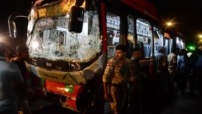 Mumbai: Security personnel near the damaged Brihanmumbai Electric Supply and Transport (BEST) undertaking's bus after it rammed into pedestrians as well as vehicles on a road at Kurla, in Mumbai, Monday, Dec. 9, 2024. (PTI) Mumbai: Security personnel near the damaged Brihanmumbai Electric Supply and Transport (BEST) undertaking's bus after it rammed into pedestrians as well as vehicles on a road at Kurla, in Mumbai, Monday, Dec. 9, 2024. (PTI)