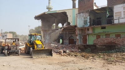 Two bulldozers were used to demolish the section of the mosque with a heavy police presence was deployed at the site.