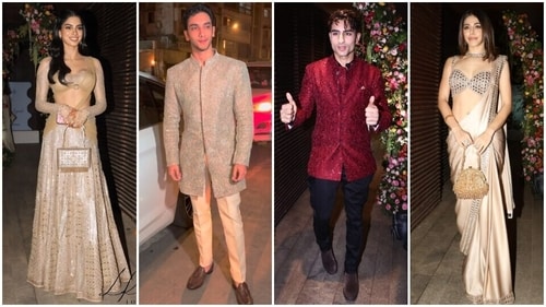 Khushi Kapoor, Vedang Raina, Ibrahim Ali Khan and Alaya F at the cocktail party.
