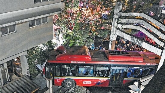 Mumbai, India. December 9, 2024: Three dead, 20 injured as a BEST bus collided with several vehicles in the Kurla area of Mumbai. (Photo by Raju Shinde/HT Photo) (Hindustan Times)