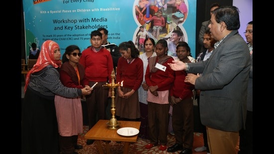 UNICEF UP conducts workshop on inclusivity of disabled children in society. (HT Photo)